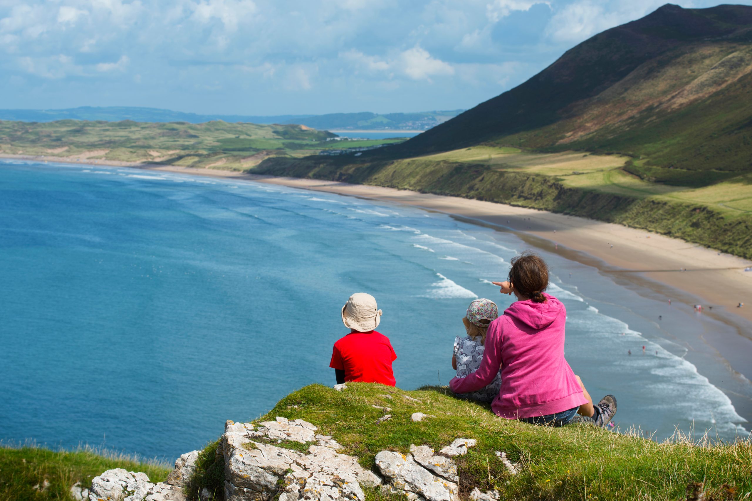 Photo of Beautiful Rhossili Bay area of The Gower, South Wales. Amazing views from the cliff tops over-looking the sea and sandy beaches.